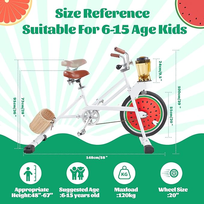 Blender Kids Commercial Other Fruit and Vegetable Machines Pedal Fruit Blender Smoothies Juicer Machine Equipment Bike (WHITE)