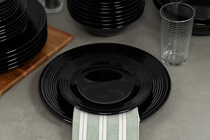 10 Strawberry Street Nova Black Round 62-Piece Dinnerware Set Service for 6