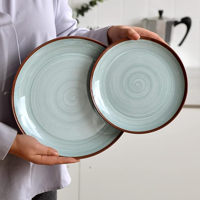 Melamine Dinnerware Set for 4 12Pcs Dinnerware Sets Mint Blue Plates And Bowls Sets Morden Dish Set Dishwasher Safe BPA Free(Green)