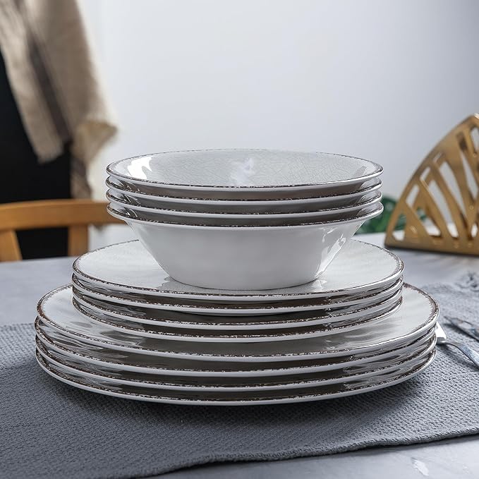 LEHAHA Farmhouse White Melamine Plates and Bowls Set White dishes Rustic Farmhouse Dinnerware Set Lightweight Melamine Dishes Set for 4 Perfect for RV Camper Dishwasher Safe