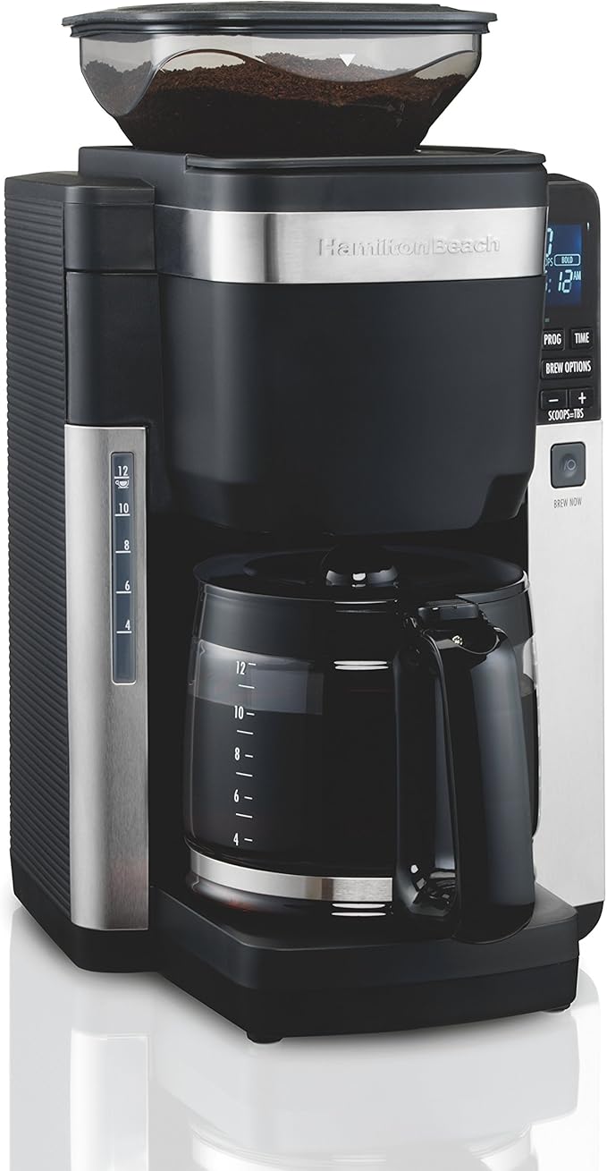 Hamilton Beach 45400 12 Cup Programmable Coffee Maker Automatic Grounds Dispensing for Pre-Ground Coffee Black