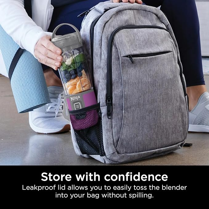 Ninja Blast 16 oz. Personal Portable Blender with Leak Proof Lid and Easy Sip Spout Perfect for Smoothies Cordless USB-C Rechargeable Dishwasher Safe Parts (Renewed) (Passion Fruit Purple)