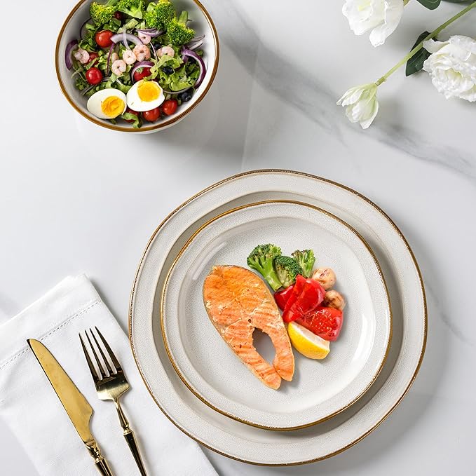 AmorArc Ceramic Dinnerware SetsStoneware Handmade Reactive Glaze Plates and Bowls SetsChip and Crack Resistant | Dishwasher &amp Microwave SafeDishes Set Service for 4 (12pc)