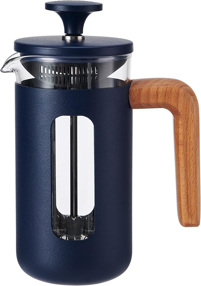 La Cafetière Pisa Cafetière 3-Cup/35ml Heat-Resistant Borosilicate Glass and Stainless Steel with Easy-Grip Plunger Small French Press Coffee Maker for Loose Tea and Ground Coffee Navy
