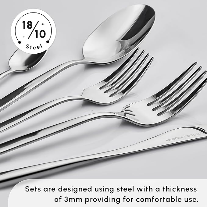 Karaca Lizbon - 18/10 Stainless Steel Silverware Set for 12 60 Piece Heavy Duty Flatware Set Dishwasher Safe Modern Cutlery incl. Kitchen Forks Spoons Knives Eating Utensils Sets - Platin