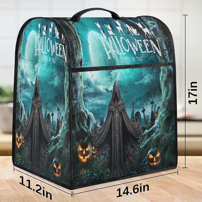 cfpolar Kitchen Aid Mixer Cover Compatible with 6-8 Quarts Halloween Grim Reaper Turquoise Stand Mixer Cover Kitchen Aid Mixers Accessories Appliance Organizer Bag Dust Covers with Zipper Pocket