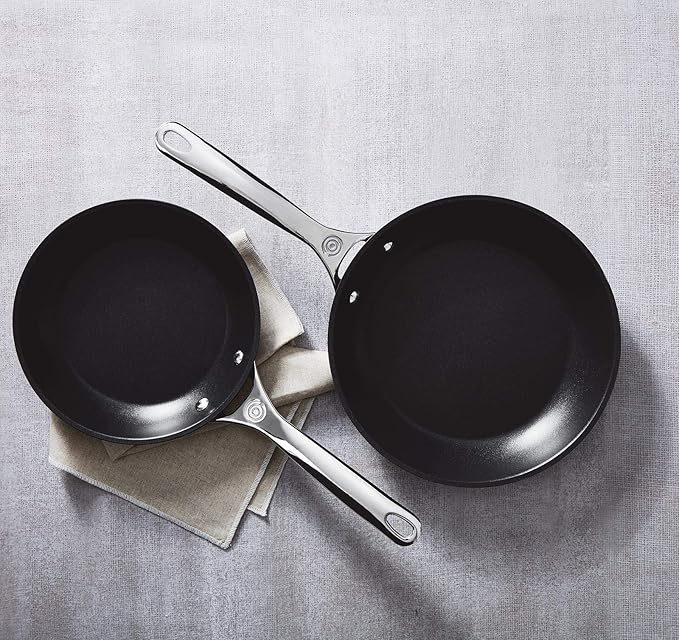 Le Creuset 8 Piece Multi-Purpose Enameled Cast Iron with SS Knobs Stoneware and Toughened Nonstick PRO Fry Pan Complete Cookware Set - Marseille