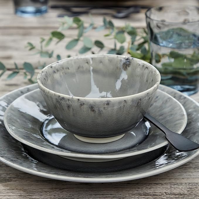 Costa Nova Ceramic Stoneware 5-Piece Place Setting Service for 1 - Madeira Collection Grey | Microwave &amp Dishwasher Safe Dinnerware Set | Food Safe Glazing | Restaurant Quality Tableware