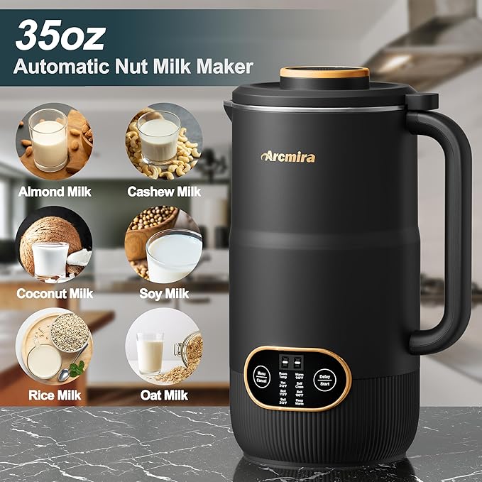 8 in 1 Nut Milk Maker 8 Blade 35oz Homemade Almond Oat Coconut Soy Plant Based Milks and Non Dairy Beverages Soy Milk Maker Machine with Delay Start/Keep Warm/Self-Cleaning/Boil Water