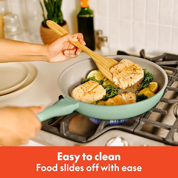 bella 7 Piece Cookware Set with EverGood™ Ceramic Nonstick Coating Dishwasher Safe Oven Safe All Stovetops Compatible Glass Lids with Silicone Rims Cool Touch Handles Seaglass