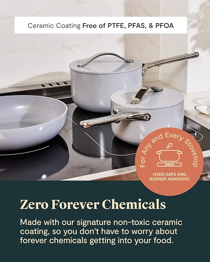 Caraway Deluxe Non-stick Ceramic Cookware Set (16 Piece) Pots Frying Pans Lids and Kitchen Storage - PFAS &amp PFOA Free - Oven Safe Pan Set &amp Compatible with All Stovetops - Black