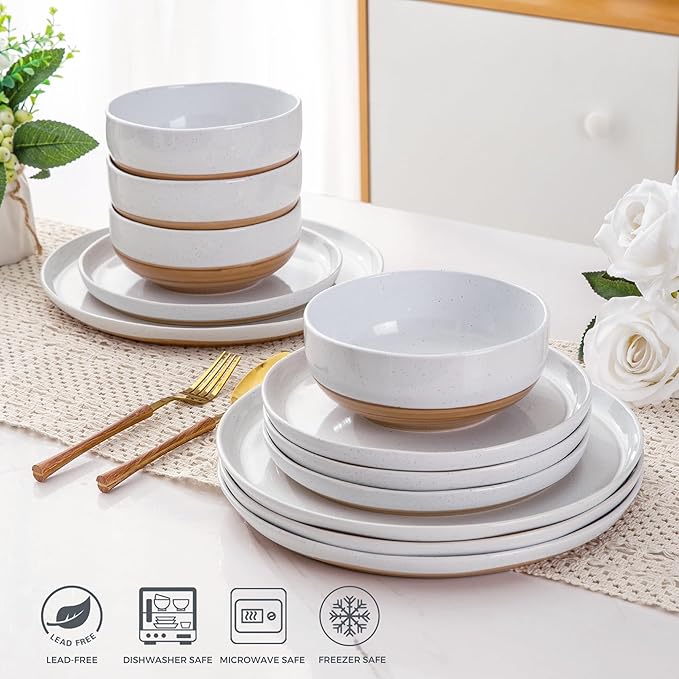 AmorArc Ceramic Dinnerware Sets for 4 18Pieces Handpainted Plates and Bowls Set with Rustic Terracotta Underside Scratch Resistant Stoneware Dishes Set Dishwasher &amp Microwave Safe