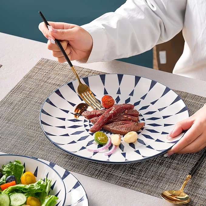 Bestone Ceramic 12-Pieces Dinnerware Sets Ceramic Dish Plates and Bowls Sets Dishes Set for 4 Dinner Salad Dessert Plates and Cereal Bowls Set GiftVintage Blue