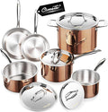 Whole Tri-ply 18/10 Stainless Steel Cookware Set 10 Pcs Elegant Copper Pots and Pans Set Induction Cookware Frying Pans Saucepans &amp Stock Pot with Lid Ideal Gift for Wedding Housewarming