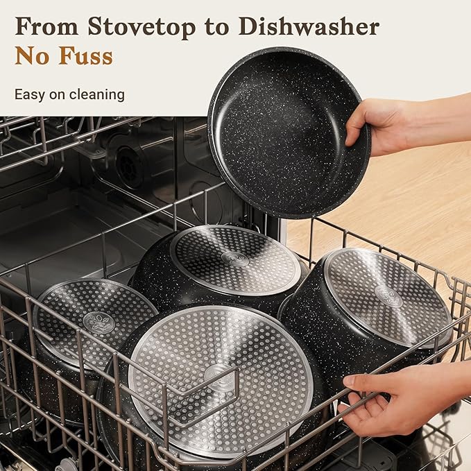 15Pcs Pots and Pans Set Non Stick Cookware Sets with Detachable Handle Nonstick RV Kitchen Cooking Tools Removable Handles Oven Safe Induction Fast Stackable Induction CookwareBlack