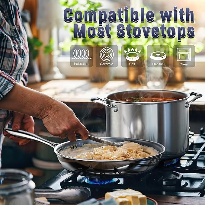 Cooks Standard Stainless Steel Kitchen Cookware Sets 10-Piece Multi-Ply Full Clad Pots and Pans Cooking Set with Fry Pan Dishwasher Safe Oven Safe 500°F