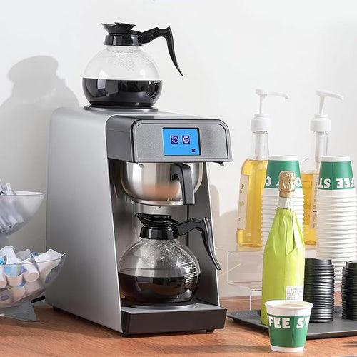 12-Cup Commercial Drip Coffee Maker 1.8L Auto Filling Pour Over Coffee Machine with 2 Glass Carafes 2 Warmers LCD Panel Automatic Stainless Steel Coffee Brewer for Cofe Bar and Restaurant
