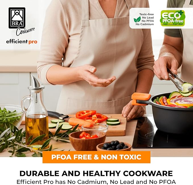 BRA COOKWARE Efficient Pro 6 Piece Cookware Set | Cast Aluminum Kitchenware Set | 1 Pots 2 Frying Pans 1 Saucepan 2 Lids | Non-Stick | All Stovetops Compatible | PFOA Free