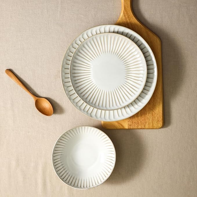 Stone Lain Linea 24-Piece Dinnerware Set Stoneware White