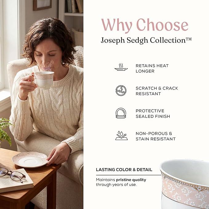Joseph Sedgh Collection Sandra 57-Piece Bone China Dinnerware Set Service for 8 Blush Pink and Gold