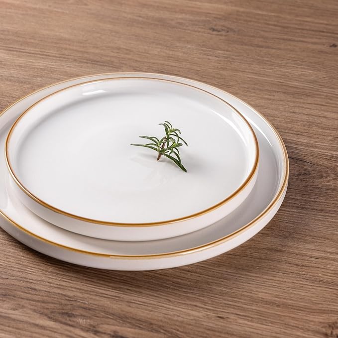 GBHOME Ceramic Dinnerware Sets for 4 12 Pieces Stoneware Plates and Bowls Sets Reactive Glaze Dishes -Scratch Resistant Dishwasher&ampMicrowave Safe-Pearl White