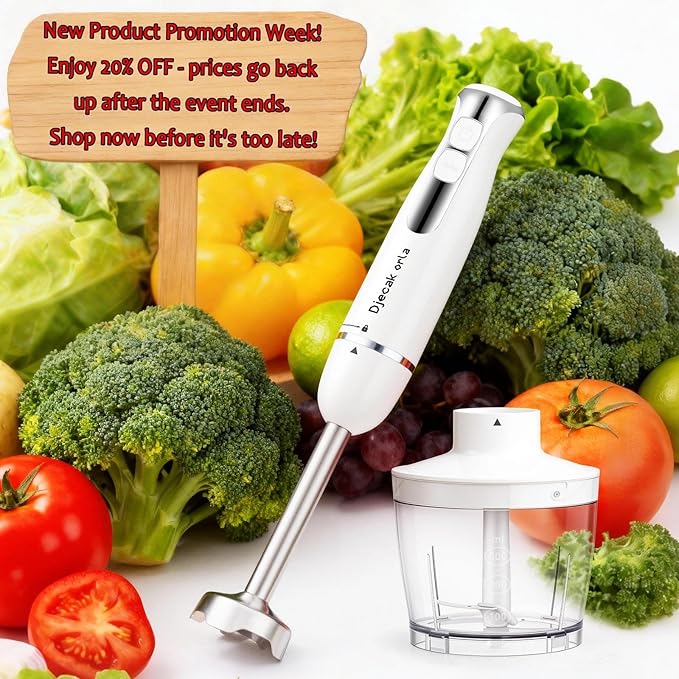Upgraded Blender Handheld 1100W 20 Speed Settings Max 15500 RPM 5 in 1 Hand Blender with Milk Frother Handheld Food Processor Batidora De Mano Electrica Kitchen Appliances White