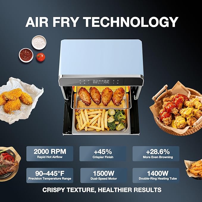ROBAM Toaster Air Fryer Combi Oven Countertop Steam Oven 20-in-1 with Convection Steam Roast &amp Bake Multi-Stage Cooking Self-Clean 7 Modes 30 Built-In Recipes for Kitchen Pizza Baking (Blue)