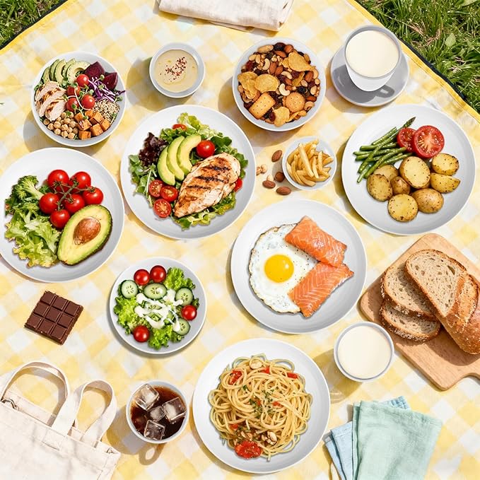 Wheat Straw Plates and Bowls Sets of 16Unbreakable Dinnerware Sets for 4 Microwave &amp Dishwasher Safe Kids Dish Set for Kitchen Outdoor Camping Party RV- White