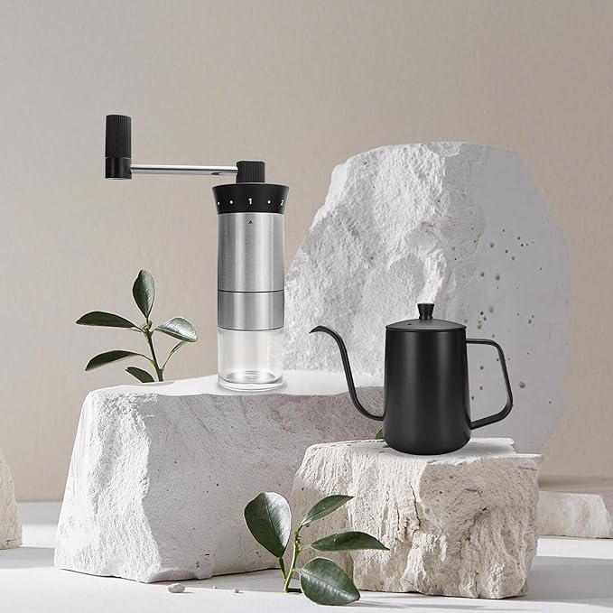 SuperCook Hand Drip Pour Over Coffee Set All in One Includes Gooseneck Kettle V60 Glass Dripper Paper Filter Cups Manual Grinder Scale Ideal for Anniversary Birthday Gift