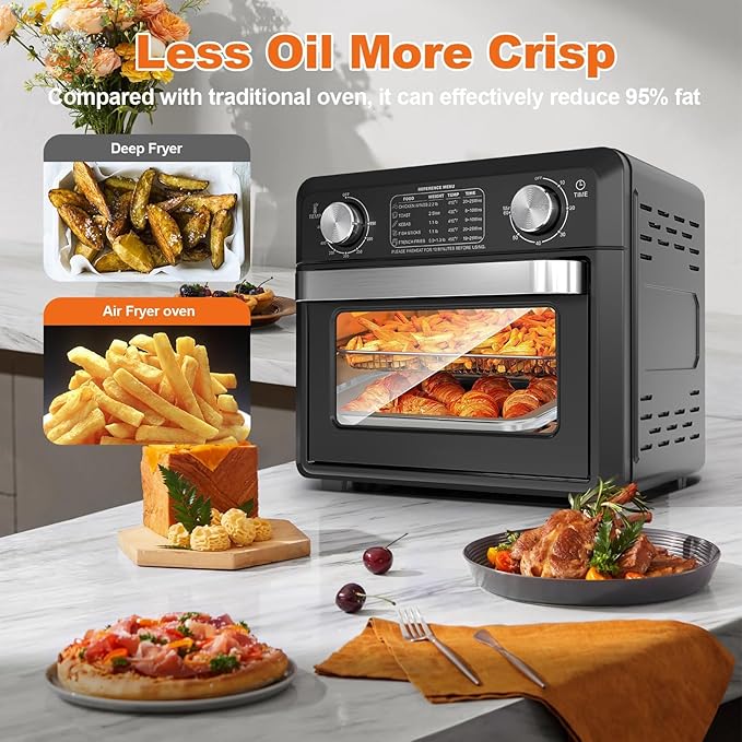 11QT Compact 2-Slice Air Fryer Toaster Oven with Reference Menus 1500W Small Convection Countertop Oven Adjustable Time &amp Temperature Ideal for Singles &amp Couples Black