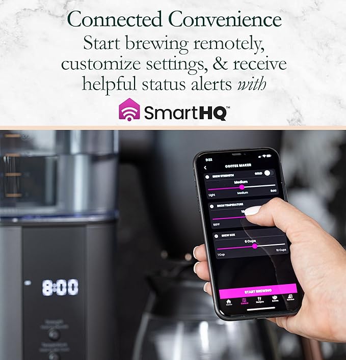 Café Specialty Drip Coffee Maker 10-Cup Glass Carafe WiFi Connected Smart Voice-to-Brew Includes Reusable Filter Basket &amp Grounds Scooper Barista-Quality Brew SCA Certified Matte Black