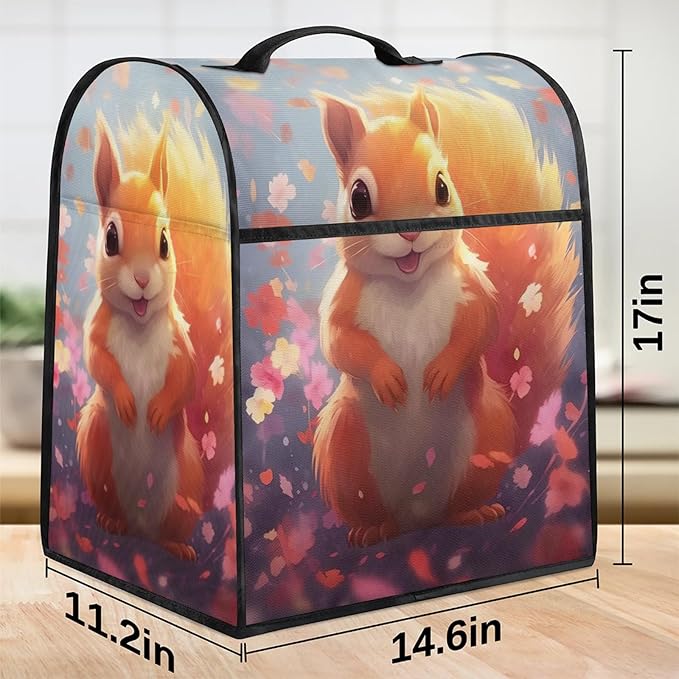 cfpolar Kitchen Aid Mixer Cover Compatible with 6-8 Quarts Cute Squirrel Flowers Stand Mixer Cover Kitchen Aid Mixers Accessories Appliance Organizer Bag Dust Covers with Zipper Pocket