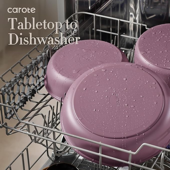 CAROTE 5pcs Pots and Pans Set Nonstick Cookware Set Detachable Handle Induction Kitchen Cookware Sets Non Stick with Removable Handle RV Cookware Set Gold and Purple