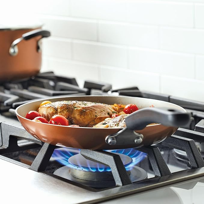 Farberware Cookstart DiamondMax Nonstick Cookware/Pots and Pans Set Dishwasher Safe Includes Baking Pan and Cooking Tools 15 Piece - Copper