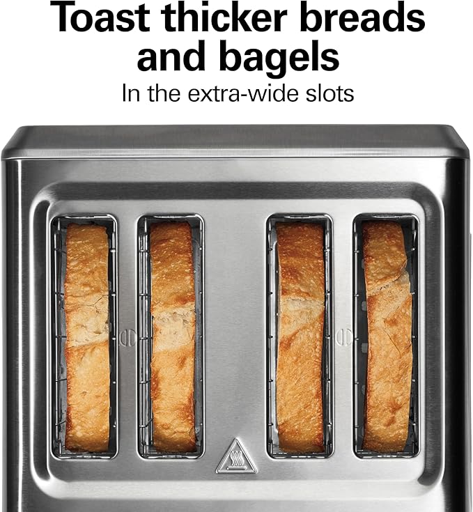 Hamilton Beach 4 Slice Toaster with Extra-Wide Slots Bagel Setting Toast Boost Slide-Out Crumb Tray Auto-Shutoff &amp Cancel Button Stainless Steel (24798)