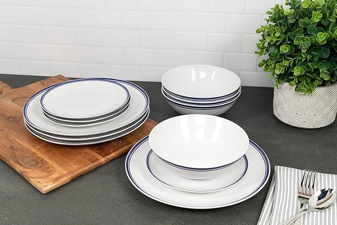 Café Stripe 12 Pc Dinnerware Set Blue