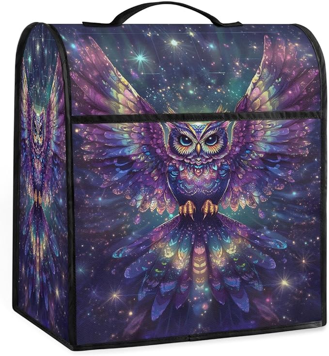 Kitchen Aid Mixer Cover Animal Glowing Owl Stand Mixer Cover Compatible with 6-8 Quarts Stand Mixers Dust Covers with Zipper Pocket Foldable Washable Kitchen Aid Organizer Bag