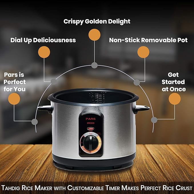 Pars Automatic Persian Rice Cooker - Tahdig Rice Maker Perfect Rice Crust 7 Cup