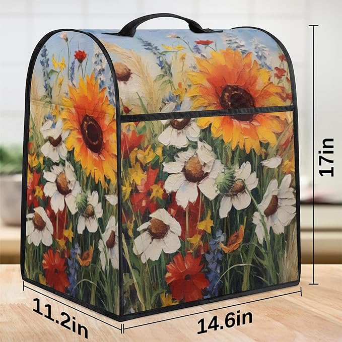 cfpolar Kitchen Aid Mixer Cover Compatible with 6-8 Quarts Oil Painting Sunflower Stand Mixer Cover Kitchen Aid Mixers Accessories Appliance Organizer Bag Dust Covers with Zipper Pocket