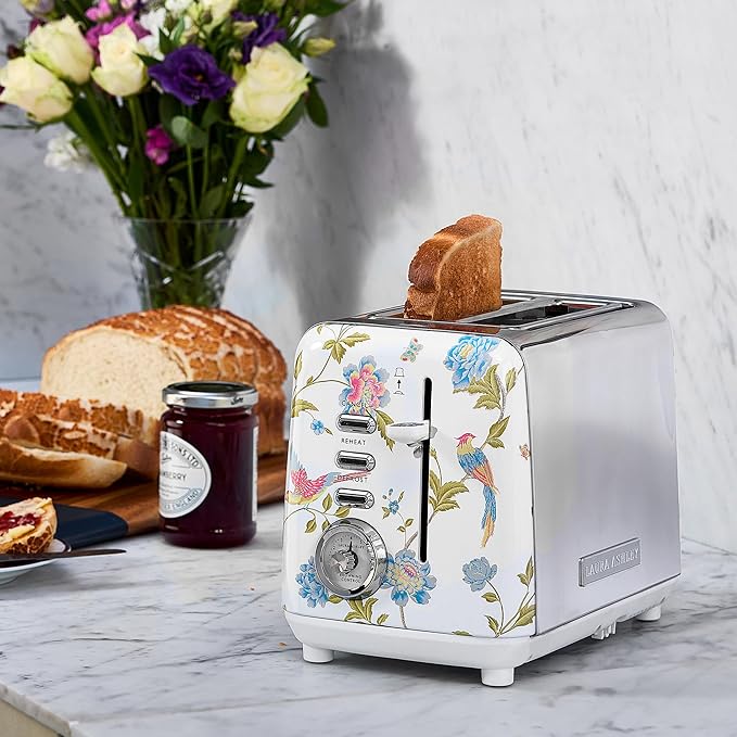 VQ Laura Ashley Stainless Steel 2 Slice Toaster Elveden White