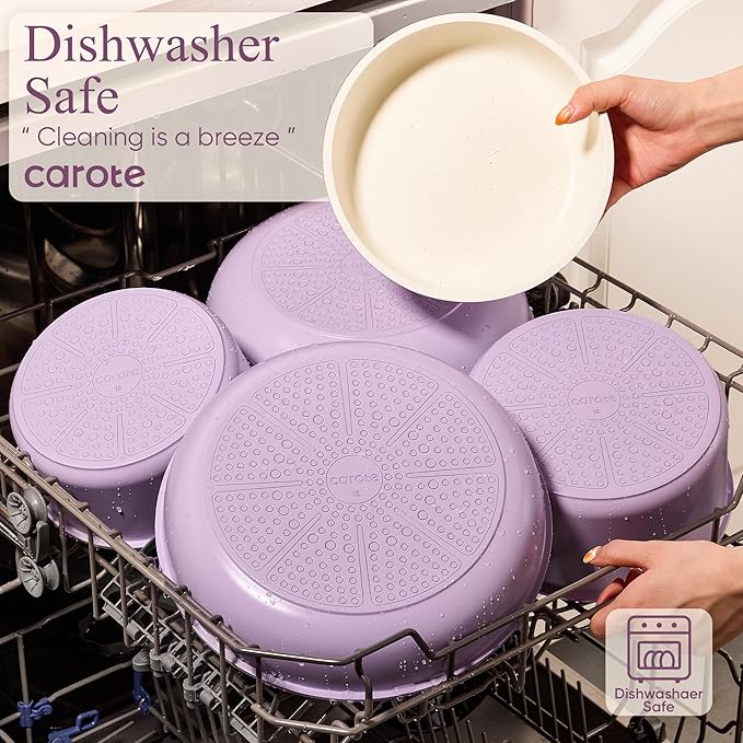 CAROTE Pots and Pans Set Non Stick Cookware Sets 19pcs Kitchen Set Oven/Fridge Safe Space Saving Pots Set Nonstick Set with Versatile Removable/Detachable Handle Induction RV Set Purple