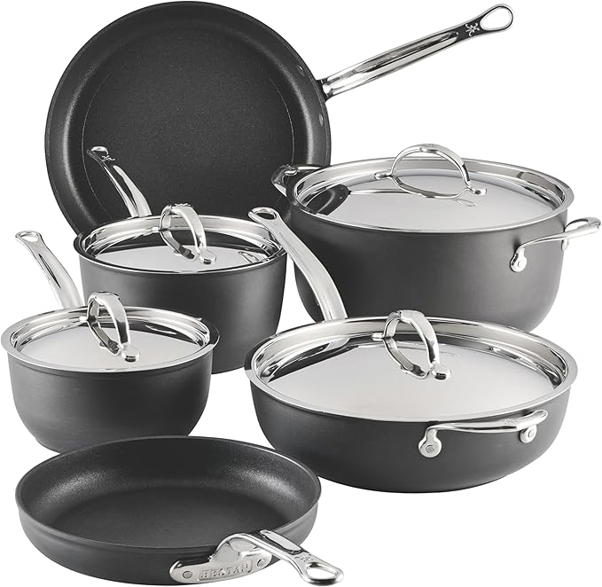 Hestan TITUM Fusion 10-Piece Nonstick Cookware Set Double Impact Stainless Steel Base &amp Aluminum Body Induction Compatible Made without PFOAs