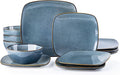 AmorArc Ceramic Dinnerware Sets for 4 12 Pieces Square Handpainted Plates and Bowls Set Chip and Scratch Resistant Stoneware Dishes Set Dishwasher &amp Microwave Safe Ocean Blue