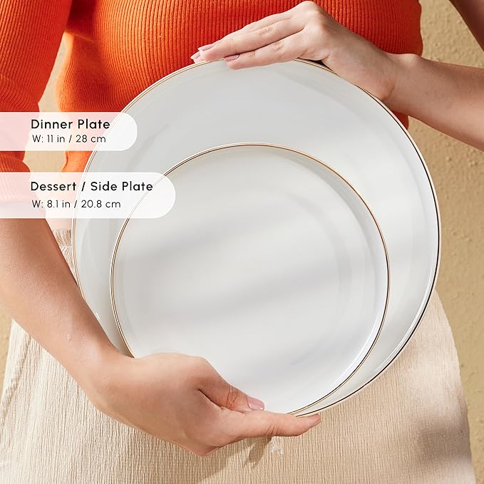 Karaca Santo Gold New Bone 18-Piece Dinner Set for 6 People - 18-Piece Crockery Set with Plates and Bowls Set New Generation Bone China Round Dinnerware Set &amp White Gold Dinner Set
