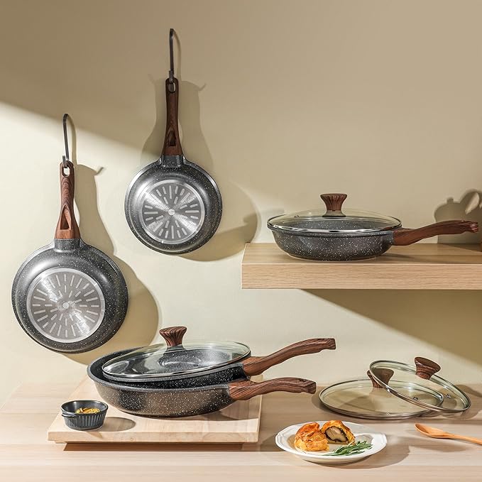SENSARTE Nonstick Frying Pan Skillets Swiss Granite Coating Omelette Pans Healthy Cookware Chef's Pans Free of Intentionally Added PFOA (8+10 Inch)