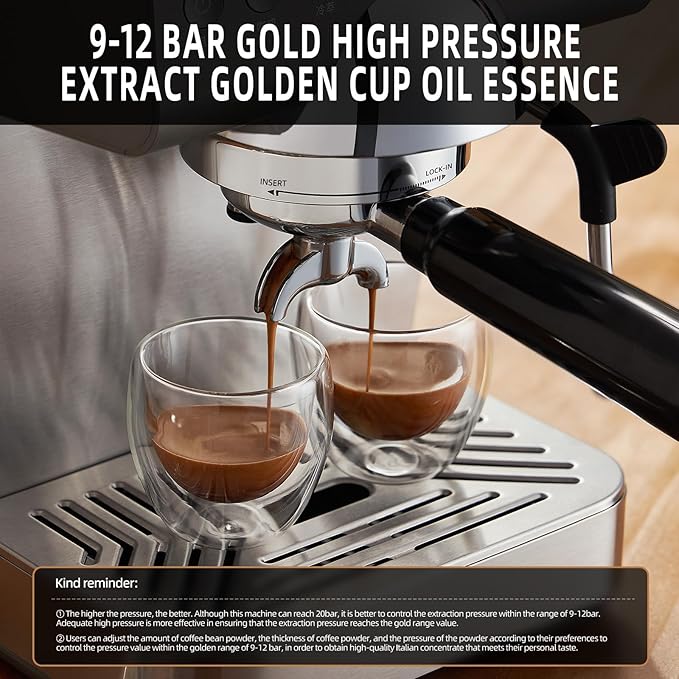 Mcilpoog Espresso Machine 20 BarCompact Coffee Maker with Steam Milk Frother&ampIced CoffeeBarista Cappuccino Latte Machine with LCD DisplayGift for Coffee Lover