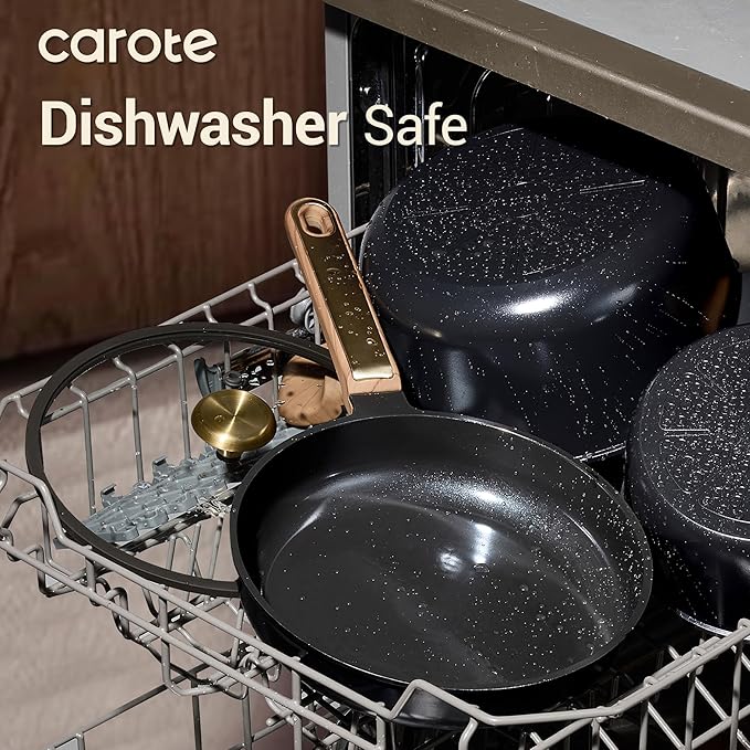 CAROTE Ceramic Cookware Set Nonstick 16pcs Pots and Pans Set Nonstick Non-Toxic &amp PFAS-Free Dishwasher RV/Camping Cookware Set Cooking Pots with Lids Charcoal Black