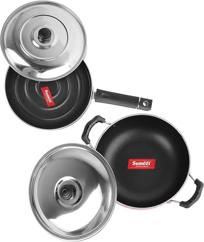Sumeet 2.6mm Thick Non-Stick Sangria Cookware set (Kadhai With Lid – 1.5Ltr capacity- 20cm Dia + Pizza Pan – 23cm Dia)