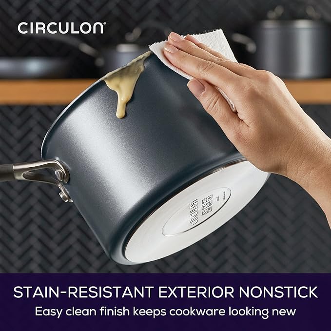 Circulon A1 Series with ScratchDefense Technology Nonstick Induction Straining Sauce Pan with Lid 3 Quart Aluminum Graphite