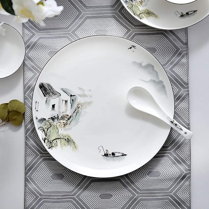 Ceramics Dinnerware Sets Porcelain Cereals Bowls/Steak Plates/Soup Pot | 50 Pieces Chinese Style Bone China Dinner Combination Set For Wedding Gifts